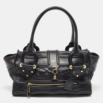 BURBERRY Black Quilted Leather Manor Bag