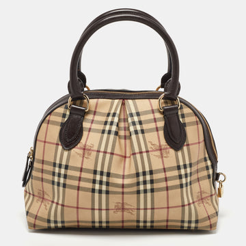 BURBERRY Beige/Brown Haymarket Check PVC and Leather Thornley Satchel