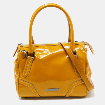 BURBERRY Mustard Patent Leather Top Zip Tote