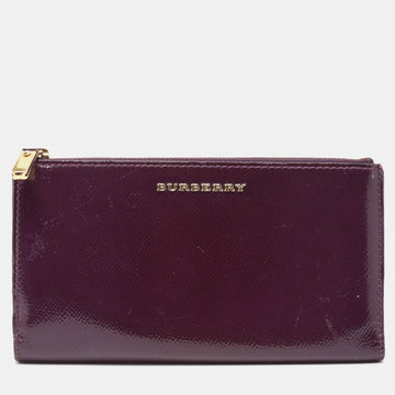 BURBERRY Purple Patent Leather Zip Bifold Wallet