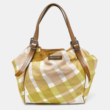 BURBERRY Green/Brown Check Canvas and Leather Canterbury Tote