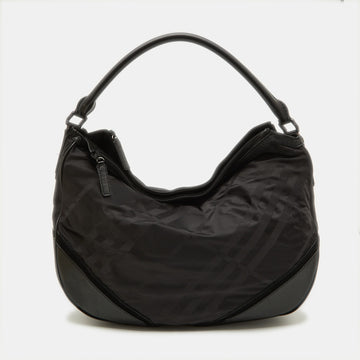 BURBERRY Black Beat Check Nylon and Leather Maskell Hobo