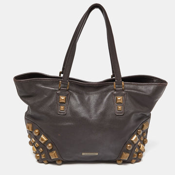 BURBERRY Brown Studded Leather Shopper Tote