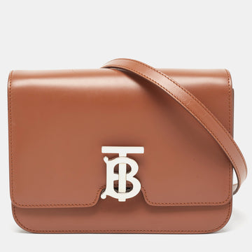 BURBERRY Brown Leather Small TB Shoulder Bag