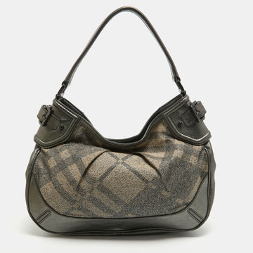 BURBERRY Grey Nova Check Lurex and Leather Fairby Hobo