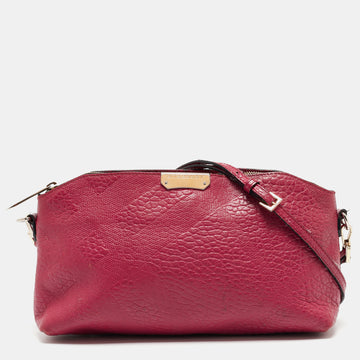 BURBERRY Magenta Embossed Check Leather Chichester Crossbody Bag