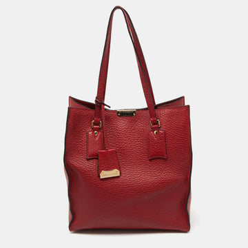 BURBERRY Red Grain Leather Woodbury Tote