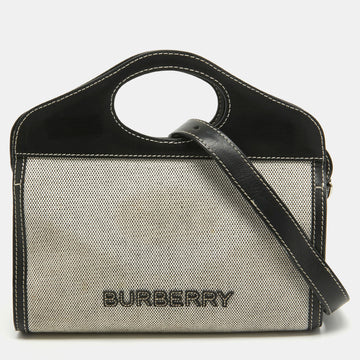 BURBERRY Black/Grey Canvas and Leather Pocket Portable Crossbody Bag