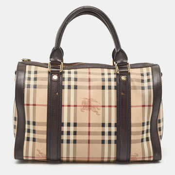 BURBERRY Brown/Beige Haymarket Canvas and Leather Alchester Bag