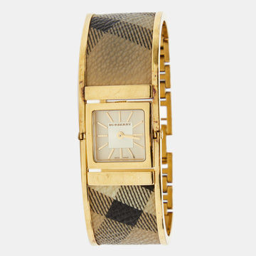 Burberry Champagne Gold Plated Stainless Steel Canvas Reversible Check BU4935 Women's Wristwatch 25 mm