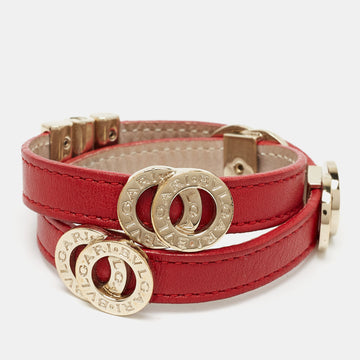 Bvlgari  Red Leather Double-Coiled Gold Tone Wrap Bracelet