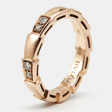 BVLGARI Serpenti Viper Diamonds 18k Rose Gold Ring Size 49