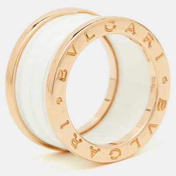 BVLGARI B.Zero1 White Ceramic 18k Rose Gold Band Ring Size 50