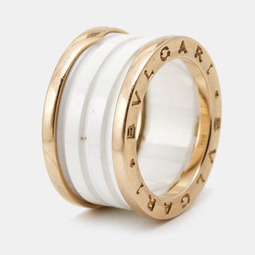 BVLGARI B.Zero1 4-Band White Ceramic 18k Rose Gold Ring Size 53