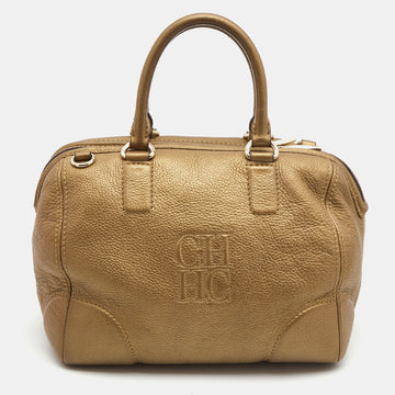 CAROLINA HERRERA Gold Leather Logo Bowler Bag
