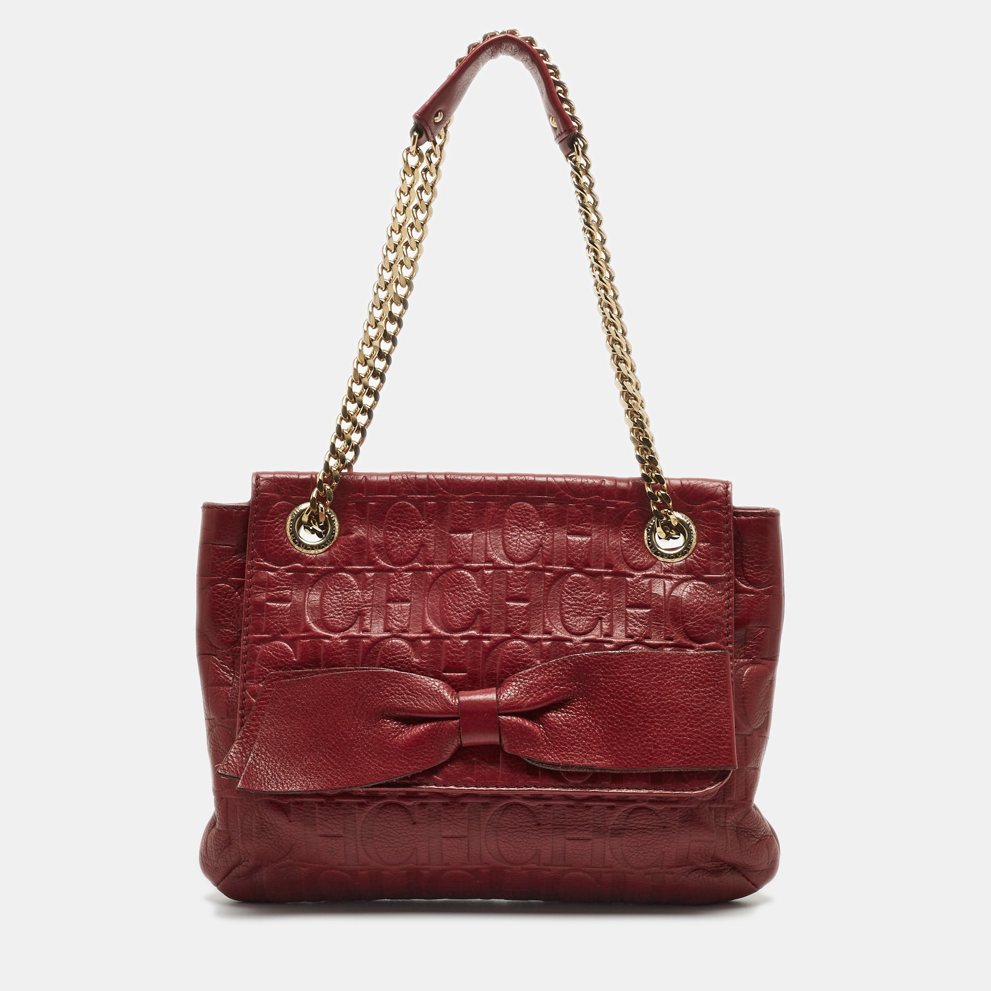 Carolina Herrera | Bags | Carolina Herrera Red Leather Handbag Monogram Ch  | Poshmark