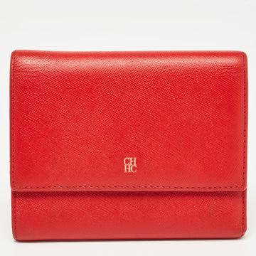 CAROLINA HERRERA Red Leather Logo Trifold Wallet