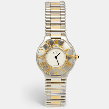 Cartier Cream Two Tone Stainless Steel Must de Cartier 9010 Women's Wristwatch 31 mm