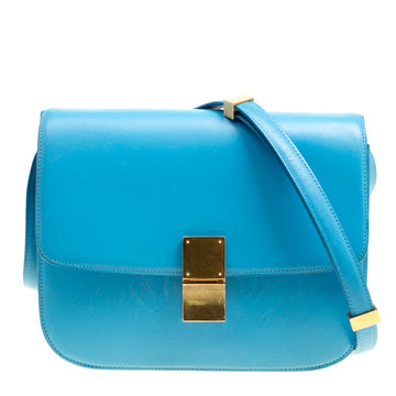 Celine Turquoise Leather Medium Classic Box Shoulder Bag