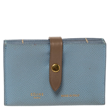 CELINE Dusty Blue Grained Leather Accordeon Card Holder