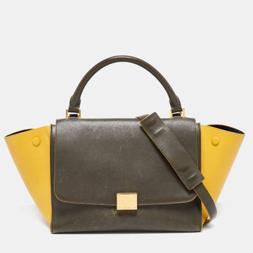 Celine Olive Green/Yellow Leather Small Trapeze Bag
