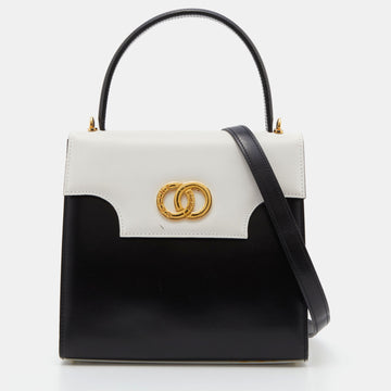 CELINE Black/White Leather Vintage Box Top Handle Bag