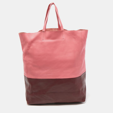 CELINE Pink/Burgundy Leather Vertical Cabas Shopper Tote