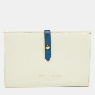 CELINE Blue/Cream Leather Large Multifunction Strap Wallet