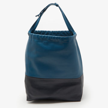 CELINE Two Tone Blue Leather Cabas Drawstring Tote