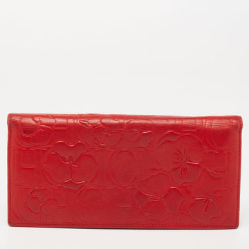 CH CAROLINA HERRERA Red Embossed Leather Bifold Continental Wallet
