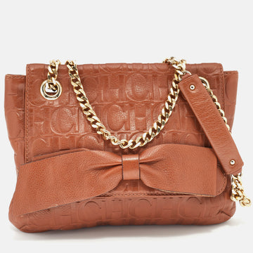CH CAROLINA HERRERA Brown Monogram Leather Audrey Shoulder Bag