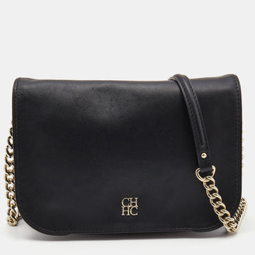 CH CAROLINA HERRERA Black Leather New Baltazar Flap Shoulder Bag
