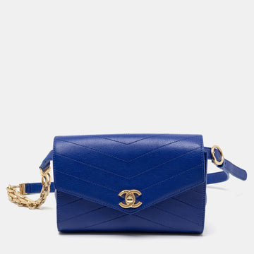 Chanel Blue Chevron Stitched Leather Small Coco Waist Bag