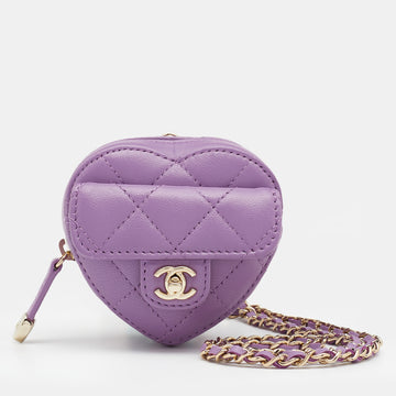 Chanel Purple Quilted Leather Heart Classic Coin Purse