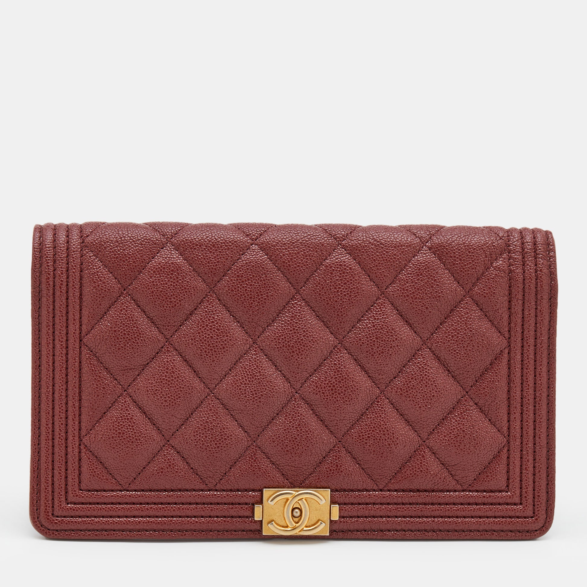 Chanel Burgundy Quilted Caviar Leather Boy L Yen Continental Wallet