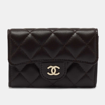 Chanel Dark Brown Quilted Leather CC Classic Flap Card Case