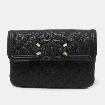Chanel Black Quilted Caviar Leather Filigree Wallet