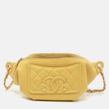 Chanel Yellow Quilted Caviar Leather Filigree Waist Bag