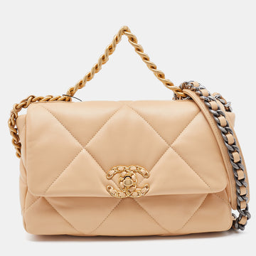 Chanel Beige Quilted Leather Chanel19 Bag