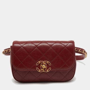 Chanel Burgundy Quilted Caviar Leather CC Flap Belt Bag