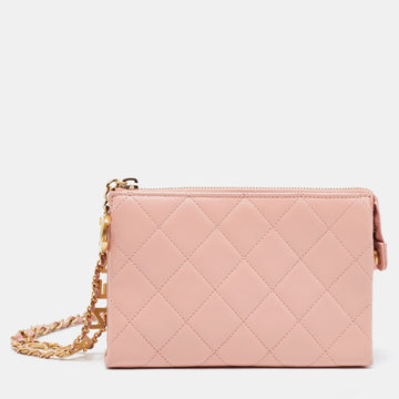 CHANEL Pink Quilted Leather Waist Bag