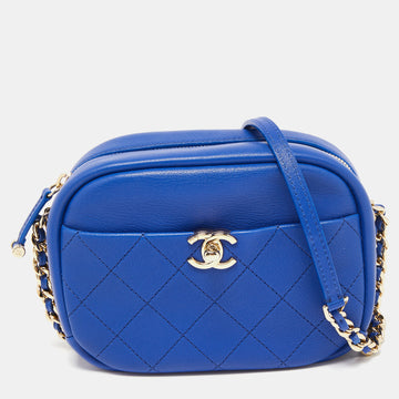 CHANEL Blue Quilted Leather Small Casual Trip Camera Crossbody Bag