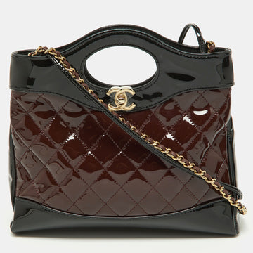 CHANEL Black/Burgundy Quilted Patent Leather Mini 31 Shopping Tote
