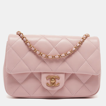 CHANEL Pink Quilted Leather New Mini Heart Charm Classic Flap Bag