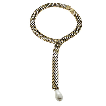 Chanel Faux Pearl Gold Tone Chain Collar Necklace
