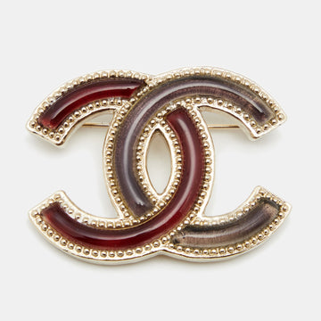 Chanel CC Bicolor Enamel Gold Tone Brooch