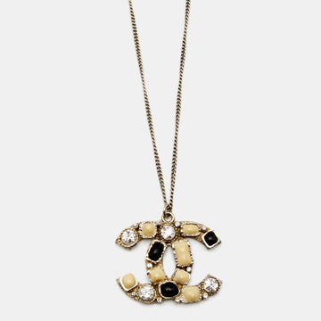 Chanel CC Crystal Resin Gold Tone Pendant Necklace