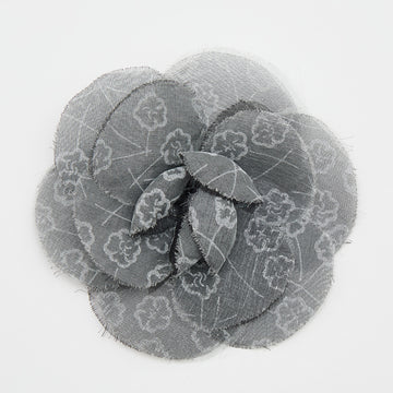 Chanel Monochrome Printed Silk Camellia Pin Brooch