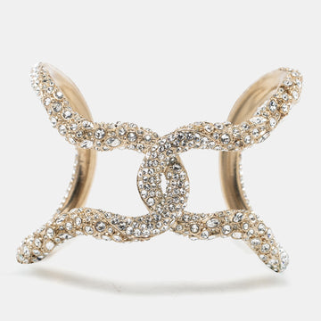 Chanel Gold Tone Crystal Open Cuff Bracelet
