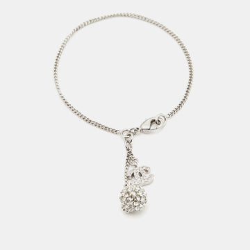 Chanel Silver Tone CC Crystal Charm Chain Bracelet